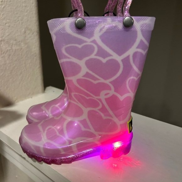 Western Chief Sparkle Heart Light Up Waterproof Rain Boots Pink Girls US 5C - Picture 8 of 10